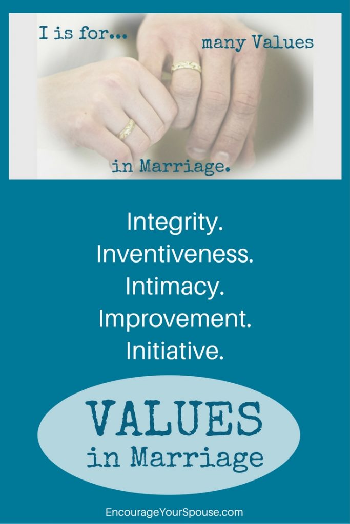 Values in Marriage Integrity- Inventiveness -Intimacy- Improvement -Initiative- Encourage Your Spouse Values challenge A to Z